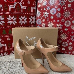 Christian Louboutin Neo Penske 120 Patent Leather Mary Jane Pumps in Nude